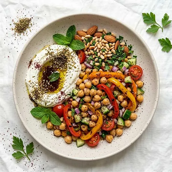 Chickpea & roasted pepper salad with zaatar labneh